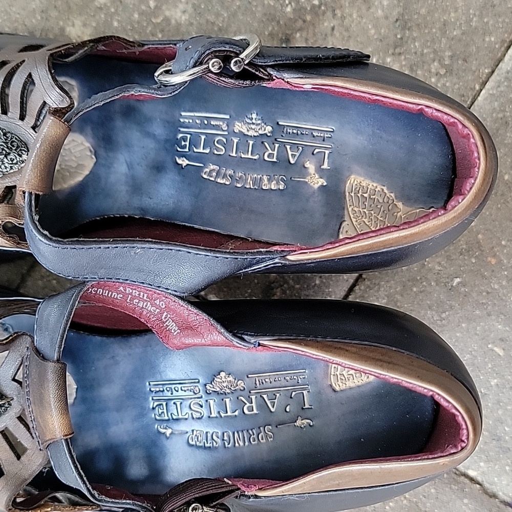 L'Artiste By Spring Step April Mary Jane Pumps Navy Blue Multi Sz 40 Leather - Picture 14 of 17